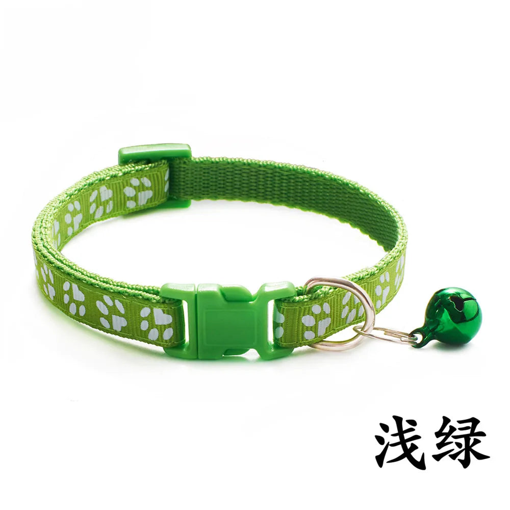 Adjustable Paw Print Cat Collar with Bell