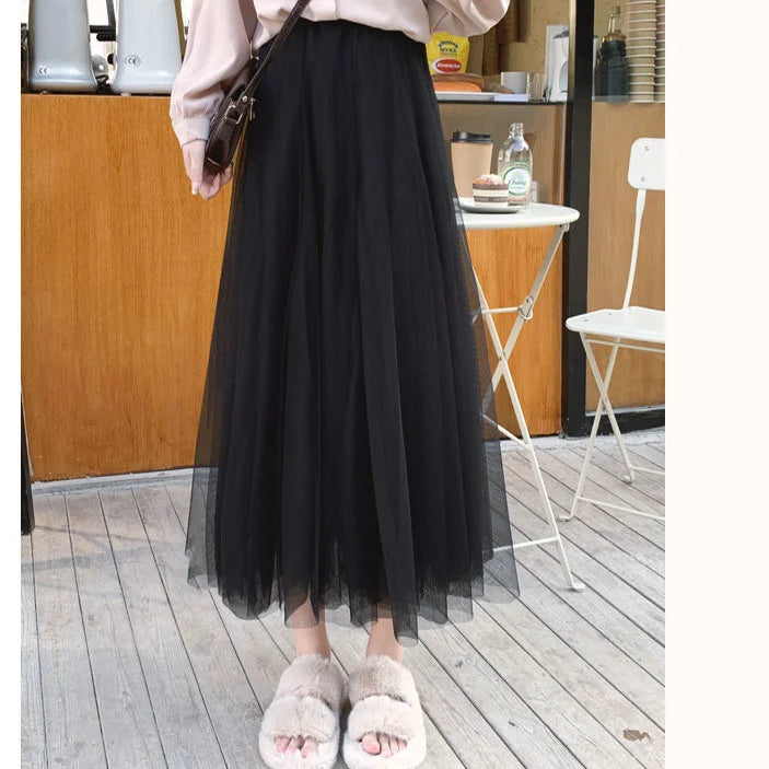 Elegant 3-Layer Midi Tulle Skirt for Women