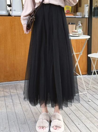 Elegant 3-Layer Midi Tulle Skirt for Women