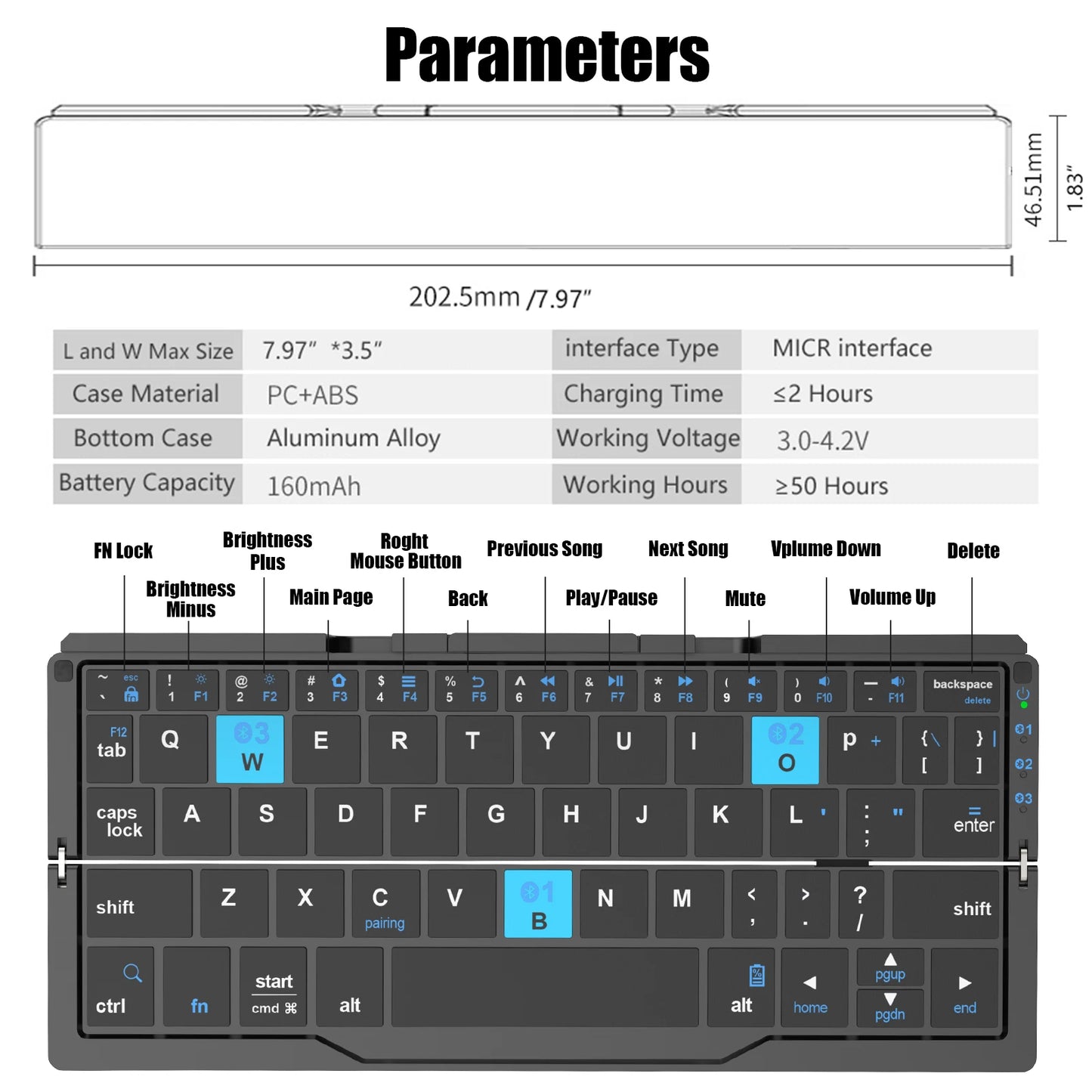 Compact Folding Bluetooth Keyboard