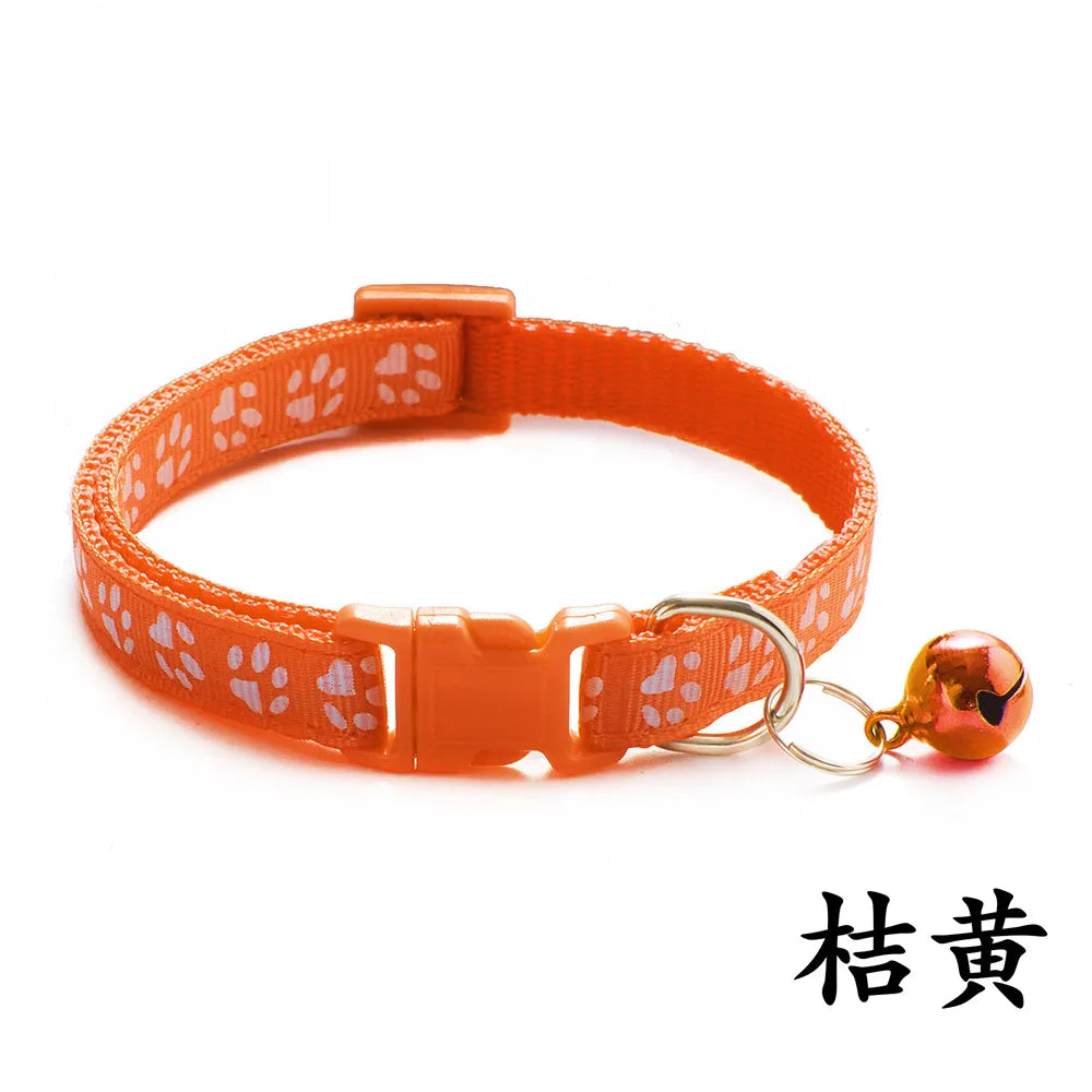 Adjustable Paw Print Cat Collar with Bell