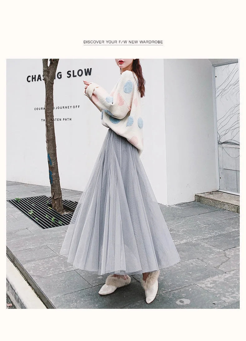 Elegant 3-Layer Midi Tulle Skirt for Women