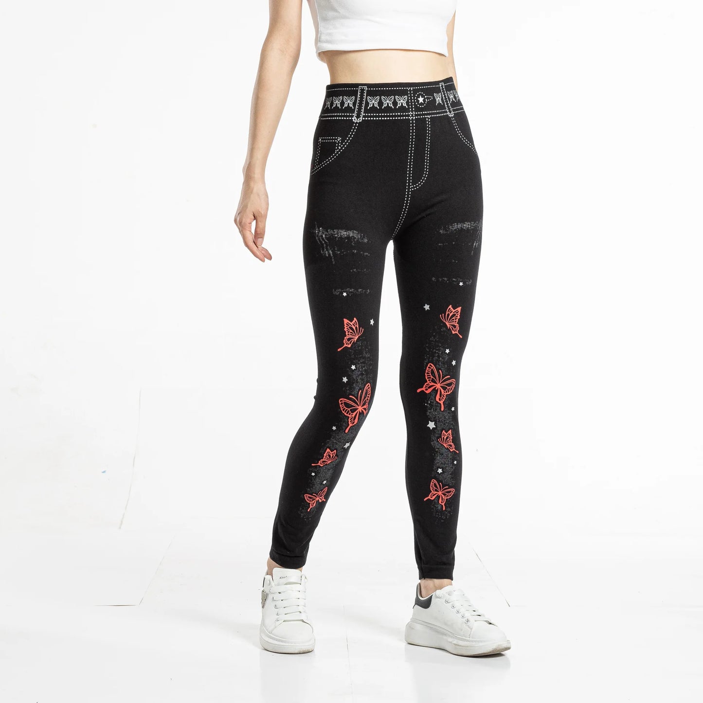 Seamless Floral Print Cotton Jeggings