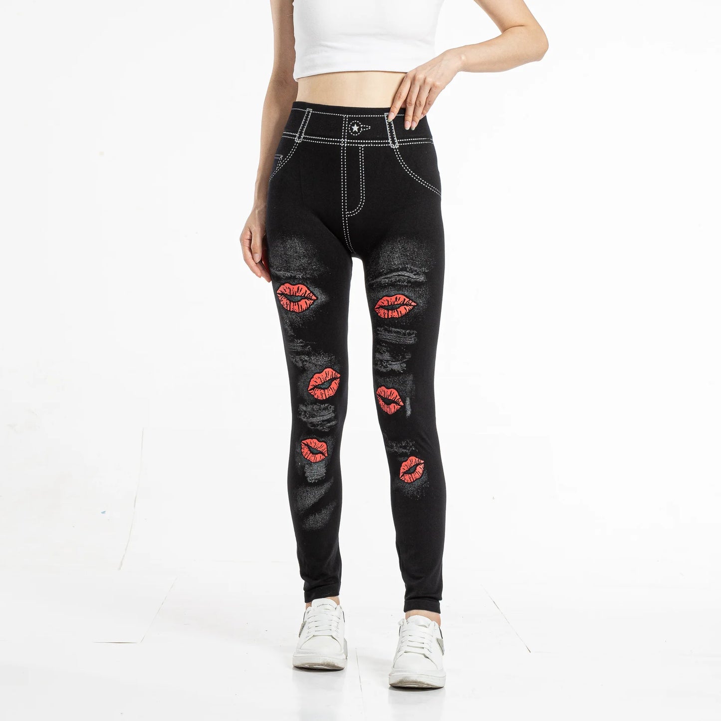 Seamless Floral Print Cotton Jeggings