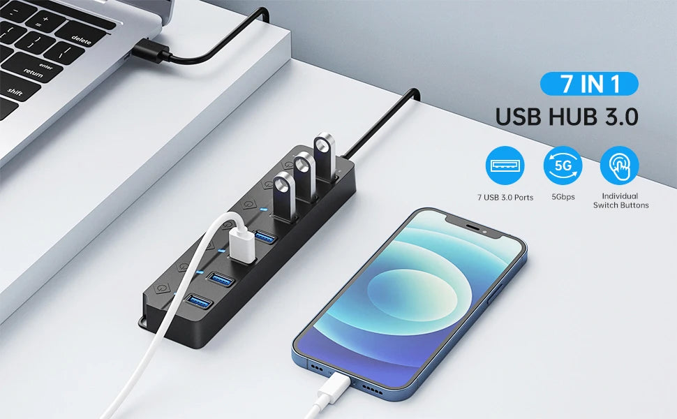 7-Port USB 3.0 Hub with Power Switch