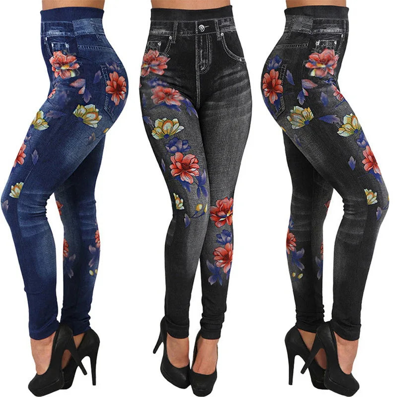 Seamless Floral Print Cotton Jeggings