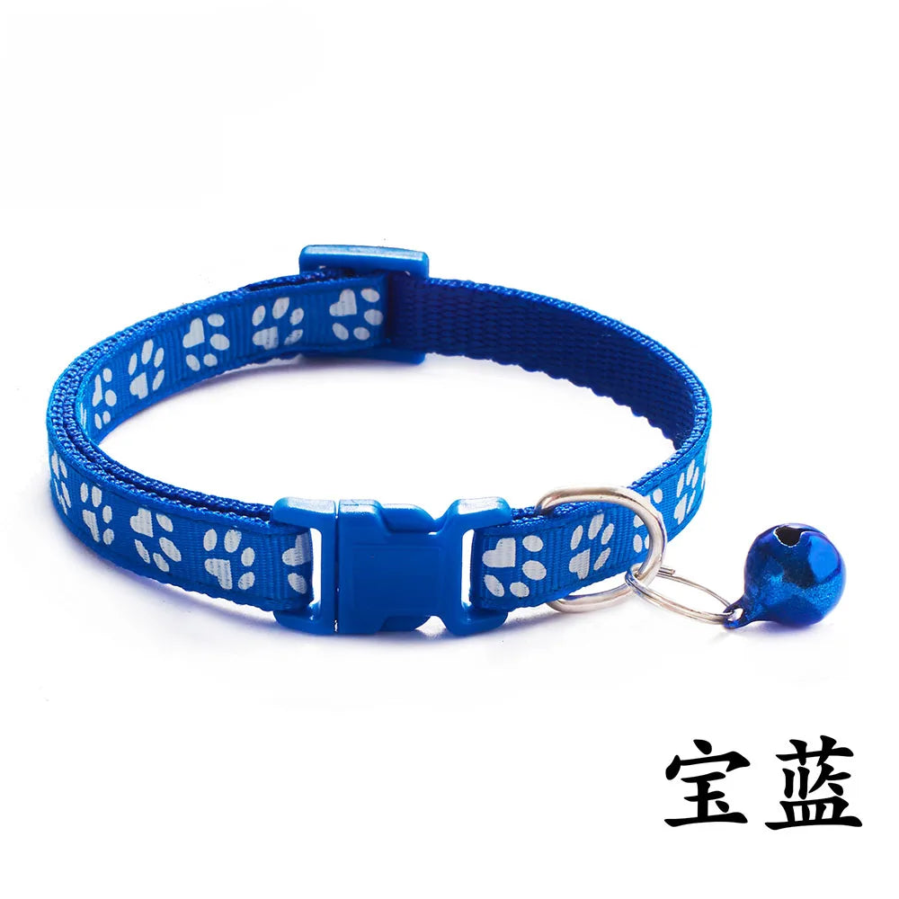 Adjustable Paw Print Cat Collar with Bell