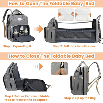 Convertible Baby Bag with Bed & USB