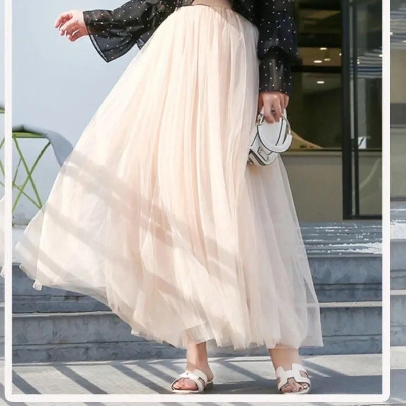 Elegant 3-Layer Midi Tulle Skirt for Women