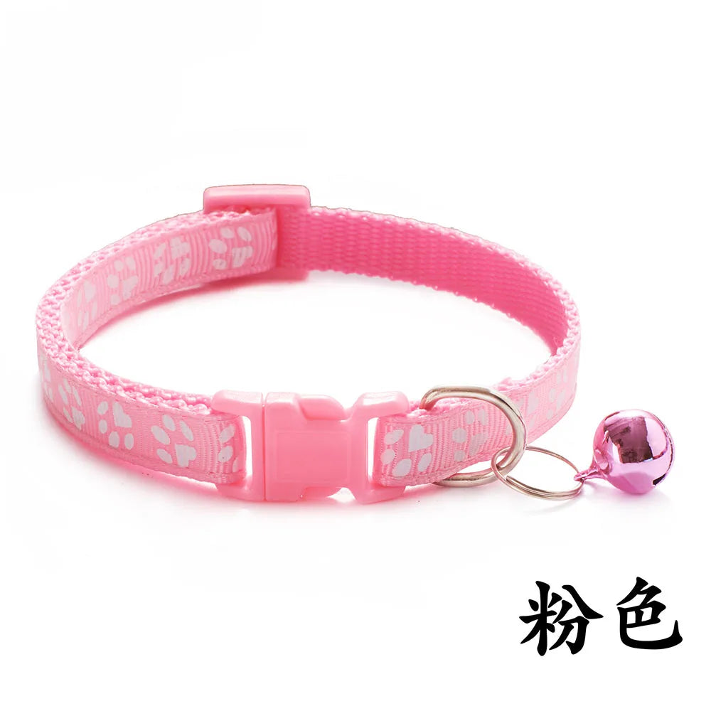 Adjustable Paw Print Cat Collar with Bell