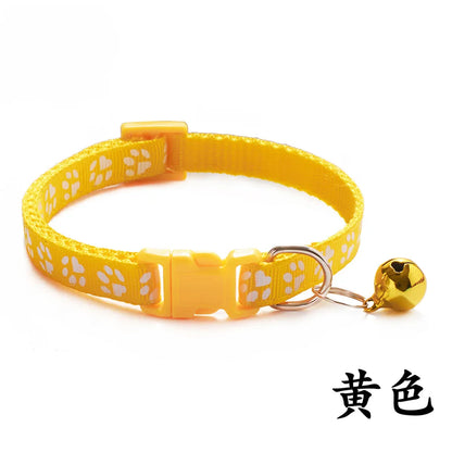 Adjustable Paw Print Cat Collar with Bell