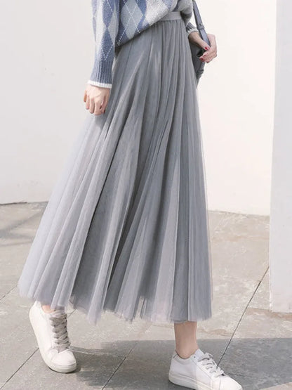 Elegant 3-Layer Midi Tulle Skirt for Women