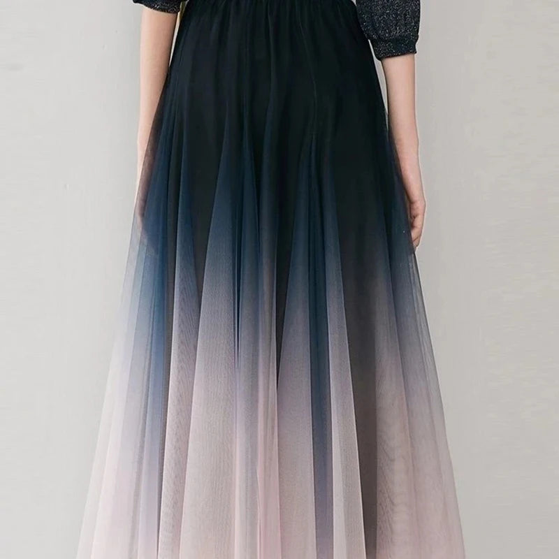 MEXZT Elegant Gradient Tulle Midi Skirt