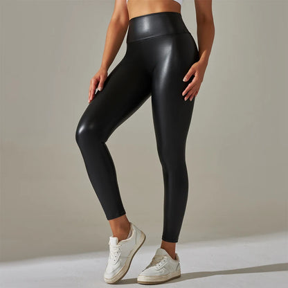 Trendy High-Waisted PU Leather Leggings