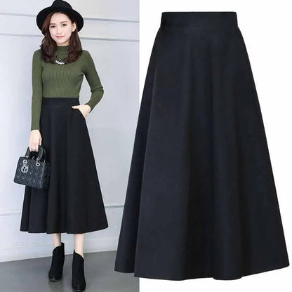 Elegant Winter Wool A-Line Maxi Skirt