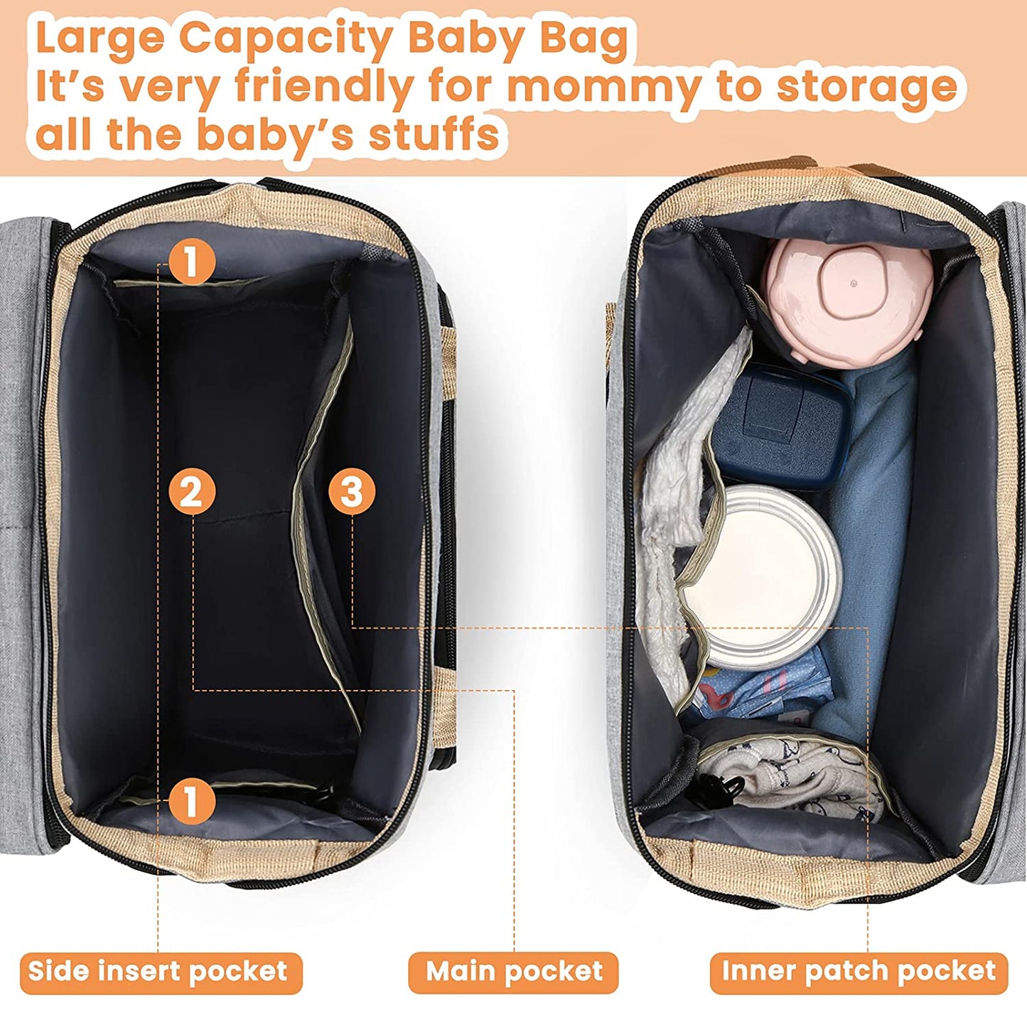 Convertible Baby Bag with Bed & USB