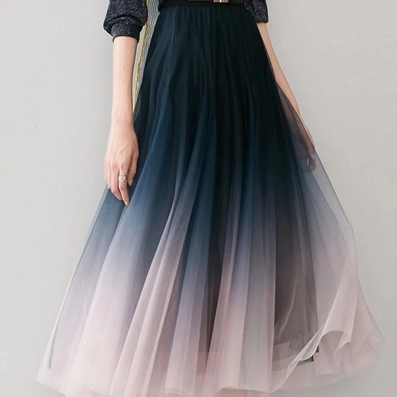 MEXZT Elegant Gradient Tulle Midi Skirt