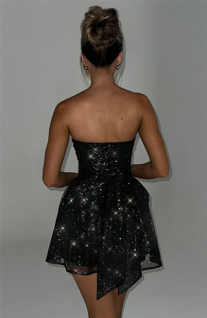 Mozision Black Strapless Sequin Mini Dress