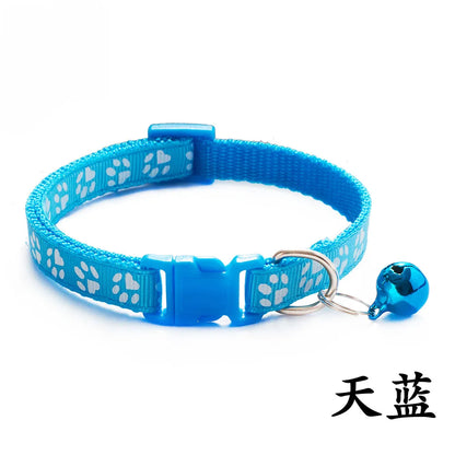 Adjustable Paw Print Cat Collar with Bell