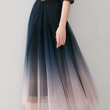 MEXZT Elegant Gradient Tulle Midi Skirt