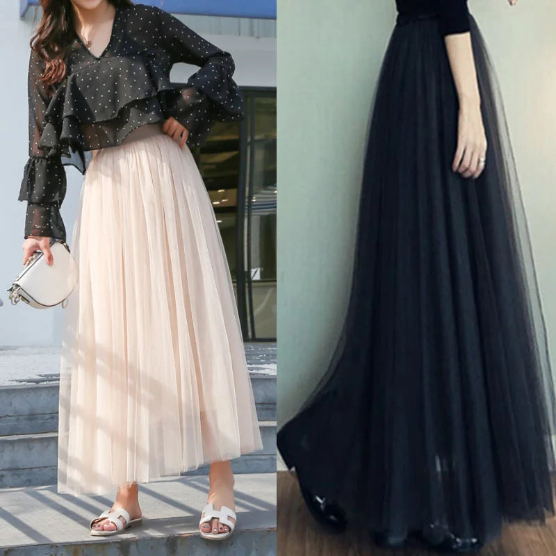 Elegant 3-Layer Midi Tulle Skirt for Women