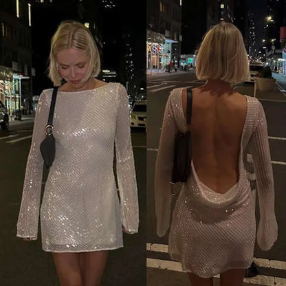 Sequined Backless Mini Dress for Women