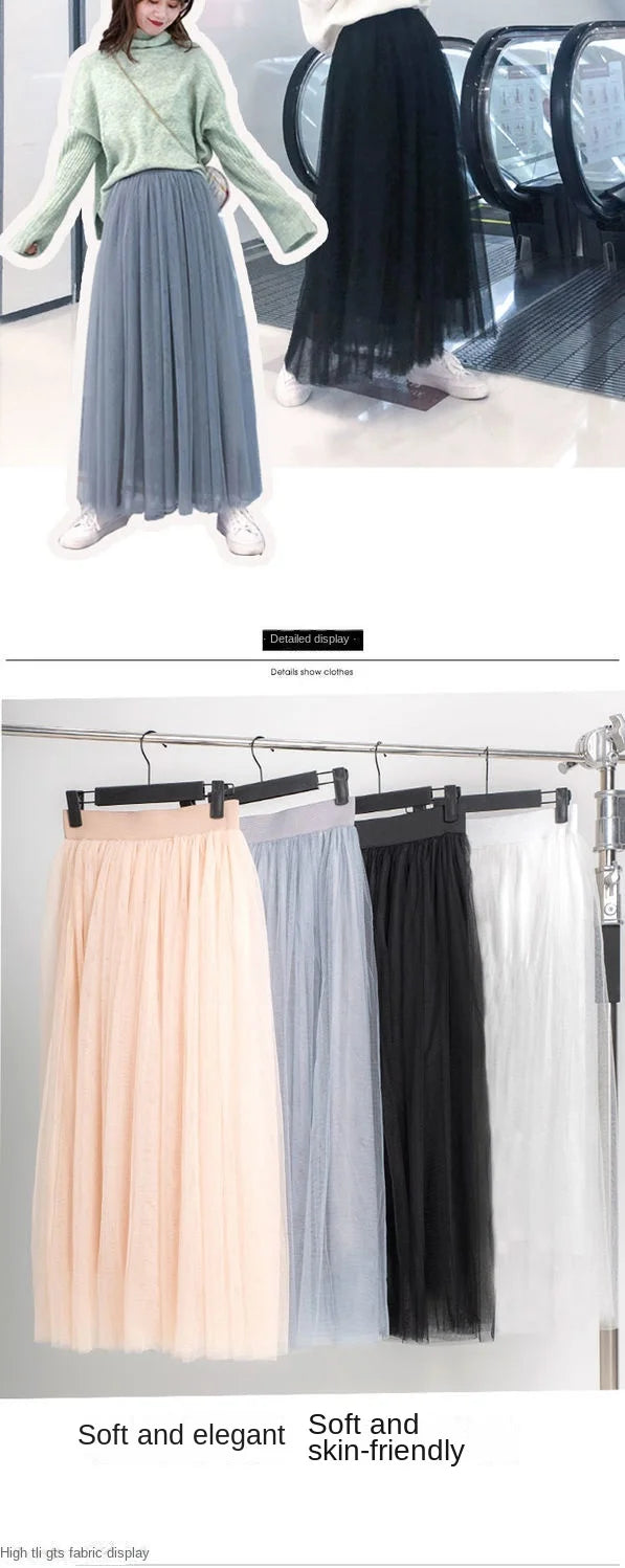 Elegant 3-Layer Midi Tulle Skirt for Women