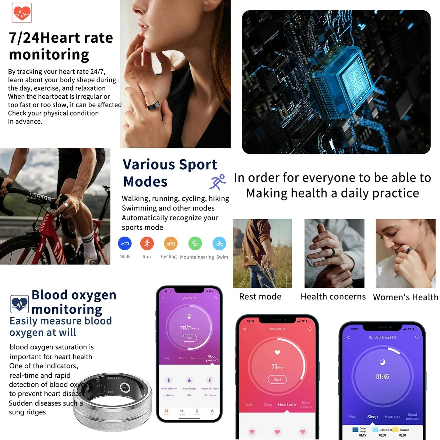 Smart Health Monitoring Waterproof Fitness Ring