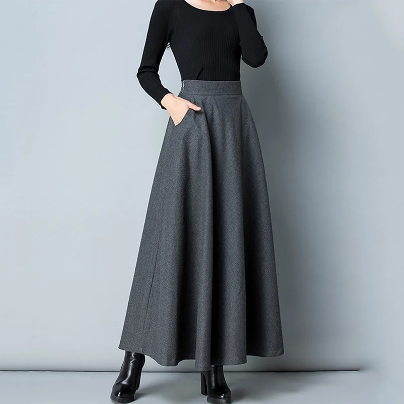 Elegant Winter Wool A-Line Maxi Skirt