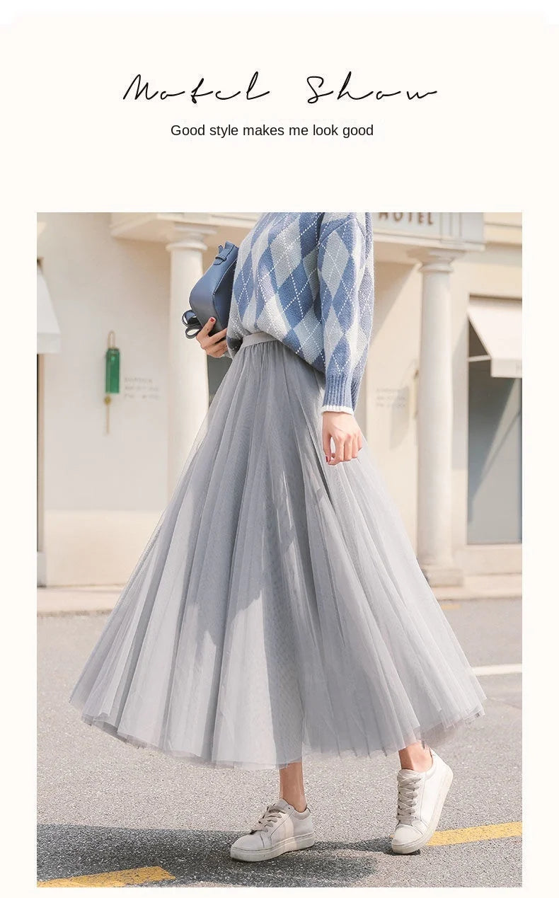 Elegant 3-Layer Midi Tulle Skirt for Women