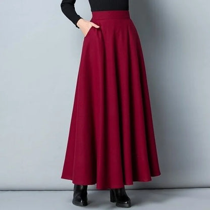 Elegant Winter Wool A-Line Maxi Skirt