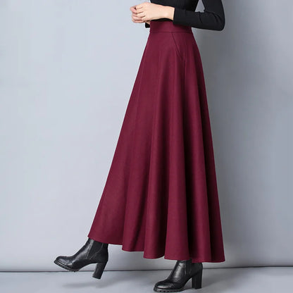 Elegant Winter Wool A-Line Maxi Skirt